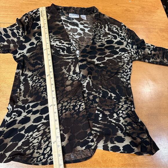 Chico's Travelers Women's Sz 1 US 8 M Slinky Peplum Jacket Brown Animal Print - Picture 5 of 5